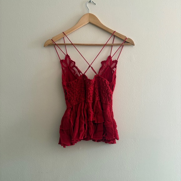 Free People Red Lace Peplum Top - Picture 3 of 3